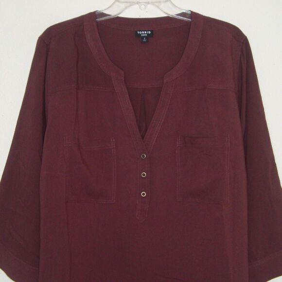TORRID Harper Challis Pullover 3/4 Roll Tab Sleeve Tunic Size 3 - Picture 8 of 13